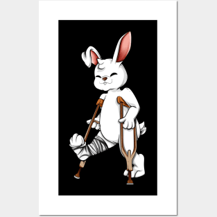 On crutches - cartoon rabbit Posters and Art